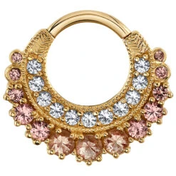 "Marilyn" Hinge Ring In Gold With Oregon Sunstone, White Sapphire & Champagne Sapphire