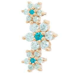 "Estrella" Threaded End In Gold With Paraiba Topaz' & Cyan CZ's -Body Vision Los Angeles 41482 BodyVision BVLAEstrellaThreadedEndinGoldwithParaibaTopaz CyanCZsSingleYellowGold1