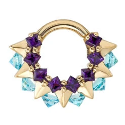 "Tara" Hinge Ring In Gold With Amethyst & Paraiba Topaz'