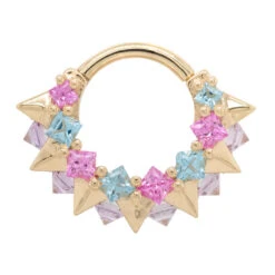 "Tara" Hinge Ring In Gold With Swiss Blue Topaz, Pink Sapphire & Light Amethyst -Body Vision Los Angeles 41636 BodyVision BVLATaraHingeRinginGoldwithSwissBlueTopaz PinkSapphire LightAmethystSingleYellowGold2 8adb88ba b277 44b3 bba5 7cb32c1c90a5