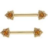 "Helana" Forward Facing Nipple Barbells In Gold With Citrine & Gold Beads
