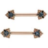 "Helana" Forward Facing Nipple Barbells In Gold With London Blue Topaz & Black Diamonds