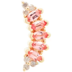 "Serena" Threaded End In Gold With Padparadscha Sapphire & Grey Diamonds -Body Vision Los Angeles 41695 BodyVision BVLASerenaThreadedEndinGoldwithPadparadschaSapphire GreyDiamondSingleYellowGold2