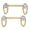 "Rianna" Forward Facing Nipple Barbells With Chains In Gold With White CZ's