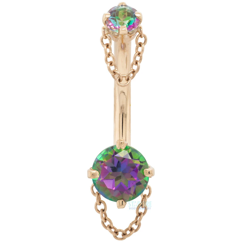 "Rianna" Navel Curve In Gold With Mystic Topaz 1 "Rianna" Navel Curve In Gold With Mystic Topaz