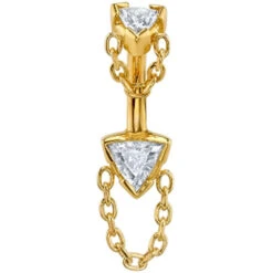 "Rianna Trillion" Navel Curve In Gold With White CZ's