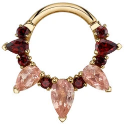 "Empress Rising" Hinge Ring In Gold With Oregon Sunstone & Garnet