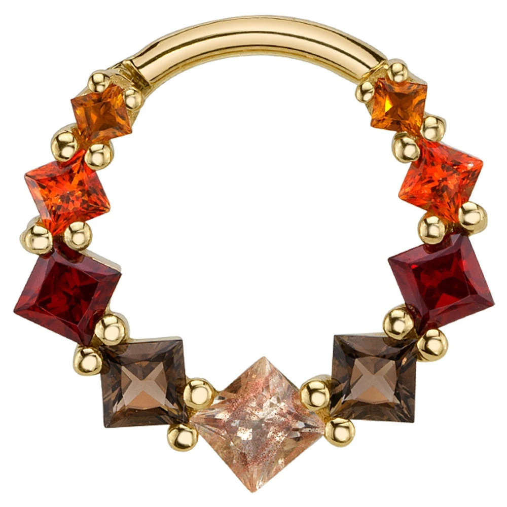 Graduating Tiffany Hinge Ring In Gold With Oregon Sunstone, Smoky Quartz, Garnet, Poppy Topaz & Citrine 2 Graduating Tiffany Hinge Ring In Gold With Oregon Sunstone, Smoky Quartz, Garnet, Poppy Topaz & Citrine - Image 2