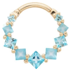 Graduating Tiffany Hinge Ring In Gold With Swiss Blue Topaz With Alternating Sandblasted Gems