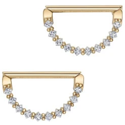 "Tiffany" Nipple Hinge Rings In Gold With White CZ's