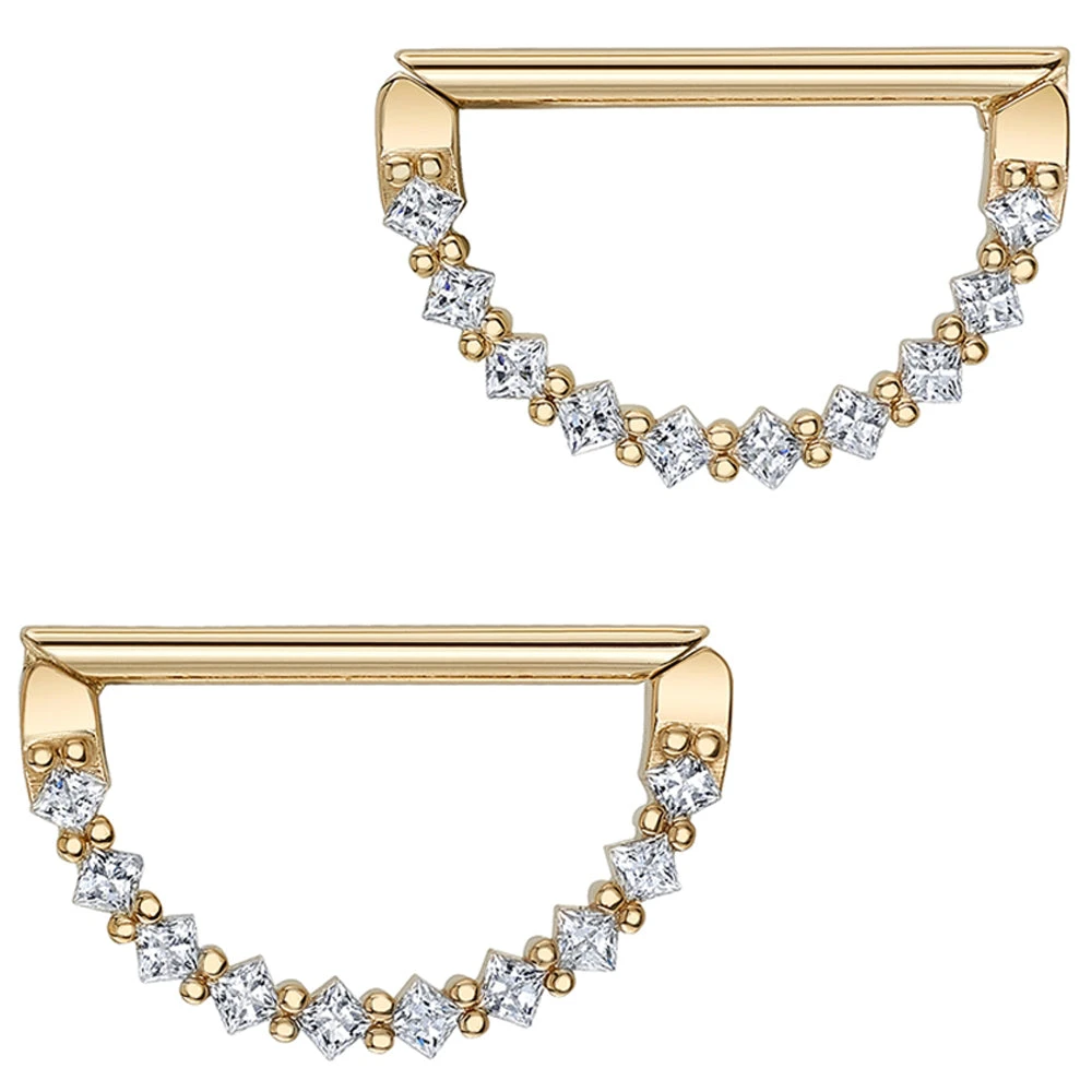 "Tiffany" Nipple Hinge Rings In Gold With White CZ's 1 "Tiffany" Nipple Hinge Rings In Gold With White CZ's