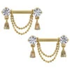 "Antoinette" Forward Facing Nipple Barbells With Chains In Gold With White CZ's & Rose Cut Labradorite