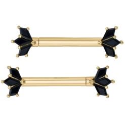 "Daydream" Forward Facing Nipple Barbells In Gold With Onyx