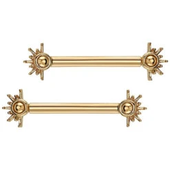 "Live To Tell" Forward Facing Nipple Barbells In Gold With Gold Beads