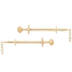 "Siren's Kiss" Forward Facing Nipple Barbells In Gold With Pearl & Mercury Mist Topaz