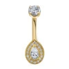 "Pear Halo" Navel Curve In Gold With White CZ's