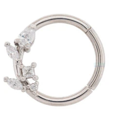 "Tiny Jasmine" Hinge Ring In Gold With White CZ's