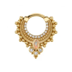 "Dionysus" Hinge Ring In Gold With DIAMONDS & Genuine White Opal