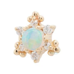 "Bayle" Threaded End In Gold With Genuine White Opal & White CZ's