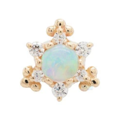 "Bayle" Threaded End In Gold With Genuine White Opal & White CZ's -Body Vision Los Angeles 41967 BodyVision BVLABayleThreadedEndinGoldwithGenuineWhiteOpal WhiteCZ sSingleYellowGold2