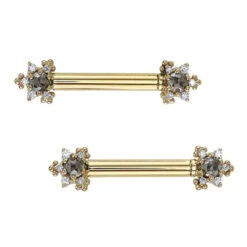 "Bayle" Forward Facing Nipple Barbells In Gold With Rose Cut Grey Diamond & DIAMONDS