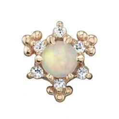 "Bayle" Threaded End In Gold With Genuine White Opal & DIAMONDS