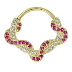 "Proteus" Hinge Ring In Gold With White Diamond & Rubies