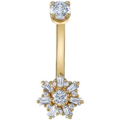 "Elaine" Navel J Curve In Gold With White CZ's