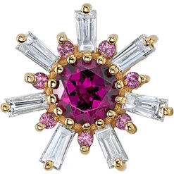 "Elaine" Threaded End In Gold With Rhodolite & Diamonds