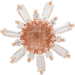 "Elaine" Threaded End In Gold With Rose Cut Oregon Sunstone, White Sapphire & Diamonds -Body Vision Los Angeles 42110 BodyVision BVLAElaineThreadedEndinGoldwithRoseCutOregonSunstone WhiteSapphire DiamondsSingle10mmRoseGold2