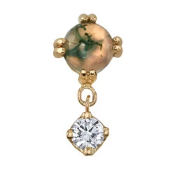 "Duet - Cab Prong" Threaded End In Gold With Moss Agate & White Sapphire