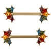 "Spirit" Forward Facing Nipple Barbells In Gold Rainbow With Genuine Gemstones