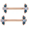 "3 Gem Mini Nikki Panaraya" Forward Facing Nipple Barbells In Gold With Faceted Rainbow Moonstone & London Blue Topaz