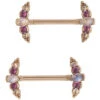 "Nikki Panaraya" Forward Facing Nipple Barbells In Gold With Rainbow Moonstone & Rhodolite