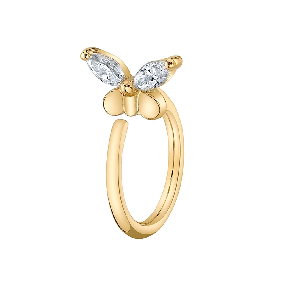 "Tink" Nostril Nail Ring In Gold With White CZ's 1 "Tink" Nostril Nail Ring In Gold With White CZ's