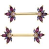 "Starling" Forward Facing Nipple Barbells In Gold With Genuine Gemstones