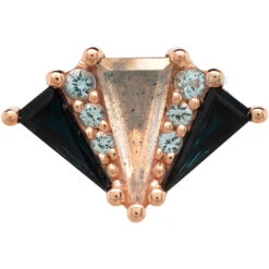 "Cerberus" Threaded End In Gold With London Blue Topaz, Swiss Blue Topaz & Labradorite -Body Vision Los Angeles 42343 BodyVision BVLACerberusThreadedEndinGoldwithLondonBlueTopaz SwissBlueTopaz LabradoriteSingleRoseGold2