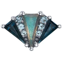 "Cerberus" Threaded End In Gold With London Blue Topaz, Swiss Blue Topaz & Labradorite -Body Vision Los Angeles 42343 BodyVision BVLACerberusThreadedEndinGoldwithLondonBlueTopaz SwissBlueTopaz LabradoriteSingleWhiteGoldVENDORPHOTO