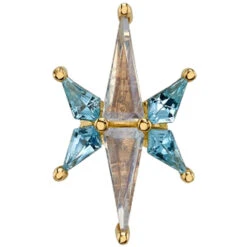 "Harpy" Threaded End In Gold With Rainbow Moonstone & Swiss Blue Topaz