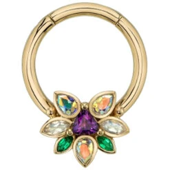 "Saamnang" Hinge Ring In Gold With Amethyst, Mercury Mist Topaz, Rainbow Moonstone & Emerald