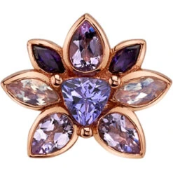 "Saamnang" Threaded End In Gold With Tanzanite, Rainbow Moonstone, Light Amethyst & Amethyst