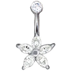 "Starflower" Navel Curve In Gold With White CZ's