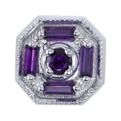 "The Watcher" Threaded End In Gold With Amethyst & Diamonds