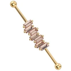 "Madison" Industrial Barbell In Gold With Champagne Sapphires