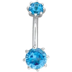 8 Prong Basket Navel Curve In Gold With Sky Blue Topaz'