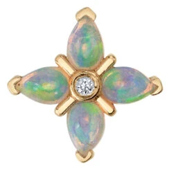 "Admiral" Threaded End In Gold With Genuine White Opal & Diamond