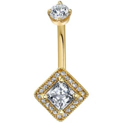 "Princess Halo" Navel Curve In Gold With White CZ's