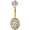 "Oval Halo" Navel Curve In Gold With White CZ's