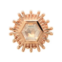 "Hexagon Borderline" Threaded End In Gold With Faceted Rainbow Moonstone -Body Vision Los Angeles 42474 BodyVision BVLAHexagonBorderlineThreadedEndinGoldwithFacetedRainbowMoonstoneSingleRoseGold7mm2