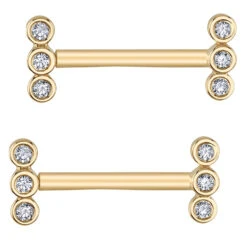 "Mallory" Forward Facing Nipple Barbells In Gold With Reverse Set White CZ's